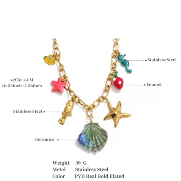 Golden Ocean Charm 18K Gold Stainless Steel Waterproof Necklace - Picture 15 of 15